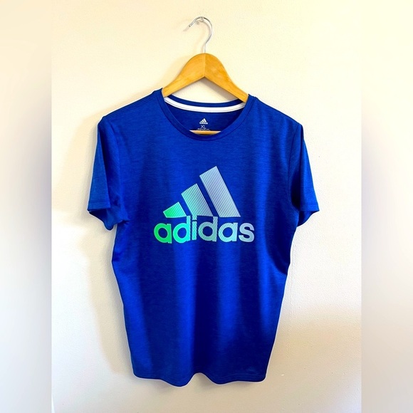 Adidas Blue Short Sleeve Tees Athletic Performance - Picture 3 of 6